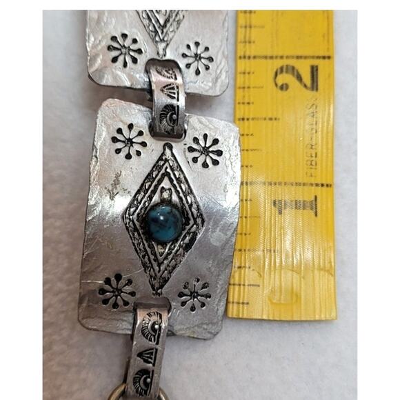 Southwestern Hammered Aluminum Panel Bracelet Foldover Clasp Vtg Rustic Design - Picture 9 of 12